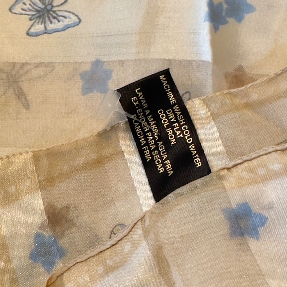 Made Italy Butterfly Dragonfly Striped Square Scarf Cream Tan Blue Cottagecore - Picture 5 of 7